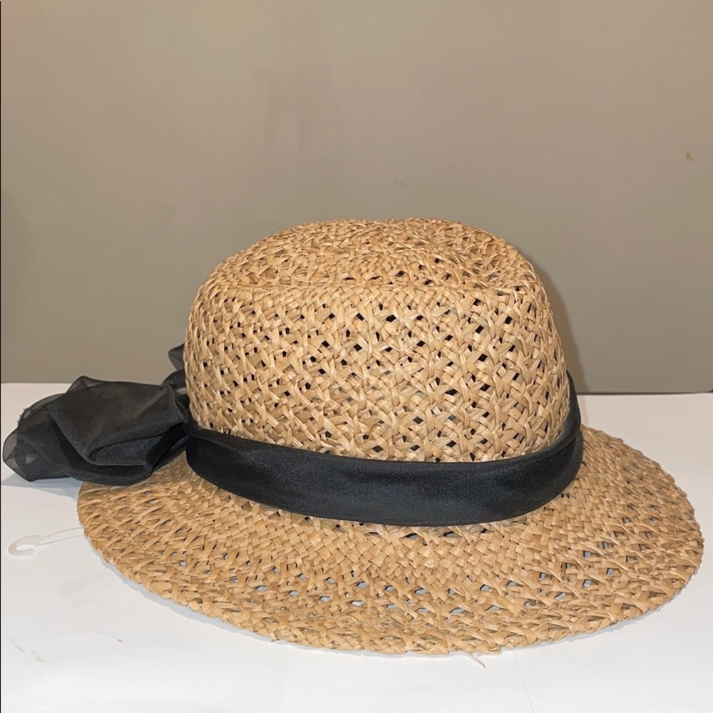 Elegant Tan Straw Hat with Black Ribbon